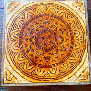 Vintage Dutch Van Der Voort framed square ceramic tile trivet, mcm, 8”